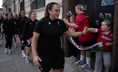 260926 Wales v USA, Vodafone Wales WXV Series - Wales fans greet the players as the walk from the hotel to the stadium