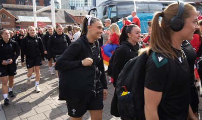 260926 Wales v USA, Vodafone Wales WXV Series - Bryonie King of Wales walks to the stadium