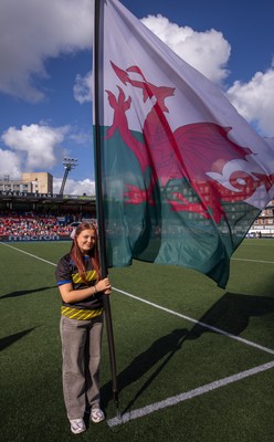 260926 Wales v USA, Vodafone Wales WXV Series - Flag bearers at the stadium