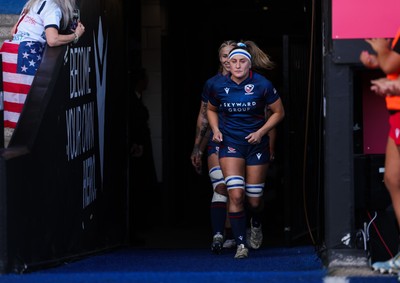 260926 Wales v USA, Vodafone Wales WXV Series - Georgie Perris-Redding of USA leads the team out