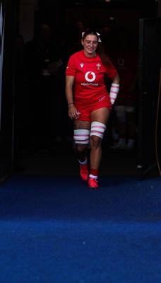 260926 Wales v USA, Vodafone Wales WXV Series - Georgia Evans of Wales leads the team out on her 50th cap