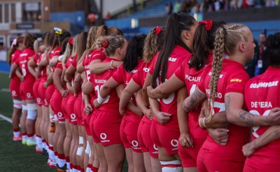 260926 Wales v USA, Vodafone Wales WXV Series - The Wales team line up for the anthems