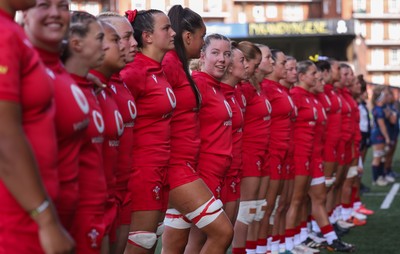 260926 Wales v USA, Vodafone Wales WXV Series - The Wales team line up for the anthems