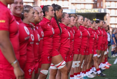 260926 Wales v USA, Vodafone Wales WXV Series - The Wales team line up for the anthems