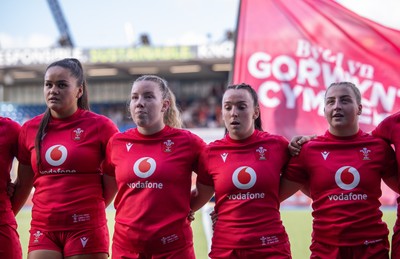 260926 Wales v USA, Vodafone Wales WXV Series - Jorja Aiono of Wales, Elan Jones of Wales, Sian Jones of Wales and Molly Reardon of Wales during the anthems