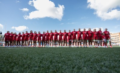 260926 Wales v USA, Vodafone Wales WXV Series - The Wales team line up for the anthems