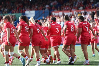 260926 Wales v USA, Vodafone Wales WXV Series - Wales players after Kelsey Jones of Wales scores try
