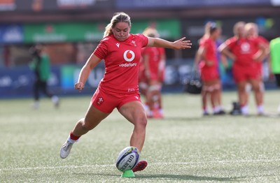 260926 Wales v USA, Vodafone Wales WXV Series - Freya Bell of Wales kicks a conversion
