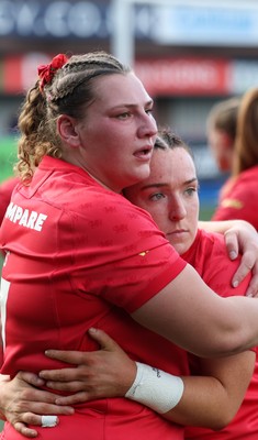260926 Wales v USA, Vodafone Wales WXV Series - Gwenllian Pyrs of Wales and Sian Jones of Wales at the end of the match
