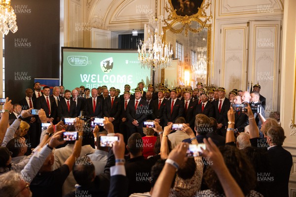 030923 - The Welsh Rugby Teams Welcome Ceremony at the City Hall of Versailles for the 2023 Rugby World Cup - Wales perform Calon Lan