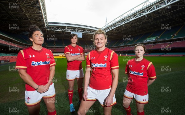 130116 - Wales Women's Six Nations Squad Announcement - Wales Women Captain Rachel Taylor centre, with left to right, Gemma Rowland, Dyddgu Hywel and Keira Bevan at the announcement of the Wales Women's Squad for the forthcoming Women's Six Nations Championship