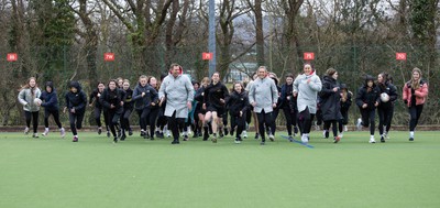 080323 - Wales Women 6 Nations Squad Announcement, Ysgol Dyffryn Aman, Ammanford - Wales Women Rugby head coach Ioan Cunningham and players Hannah Jones and Ffion Lewis return to their former school and take a girls rugby skills session after the girls helped to formally announce the Wales Women’s squad for the forthcoming Women’s 6 Nations