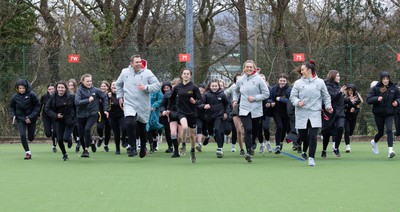 080323 - Wales Women 6 Nations Squad Announcement, Ysgol Dyffryn Aman, Ammanford - Wales Women Rugby head coach Ioan Cunningham and players Hannah Jones and Ffion Lewis return to their former school and take a girls rugby skills session after the girls helped to formally announce the Wales Women’s squad for the forthcoming Women’s 6 Nations