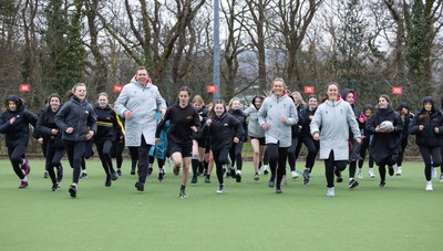 080323 - Wales Women 6 Nations Squad Announcement, Ysgol Dyffryn Aman, Ammanford - Wales Women Rugby head coach Ioan Cunningham and players Hannah Jones and Ffion Lewis return to their former school and take a girls rugby skills session after the girls helped to formally announce the Wales Women’s squad for the forthcoming Women’s 6 Nations