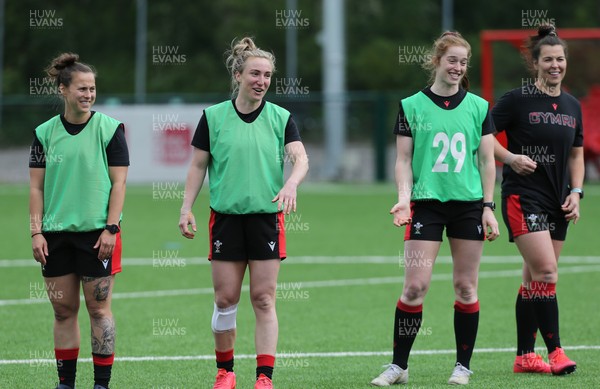 230521 - Wales Women 7s Squad Training - Left to right, Jade Mullen, Bethan Dainton, Lisa Neumann and Shona Powell-Hughes during training
