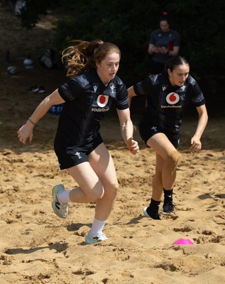 130625 Wales Women Rugby Squad Training at Merthyr Mawr dunes - Lisa Neumann and Nel Metcalfe during a training and conditioning session at Merthyr Mawr sand dunes