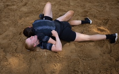 130625 Wales Women Rugby Squad Training at Merthyr Mawr dunes - Catherine Richards during a training and conditioning session at Merthyr Mawr sand dunes