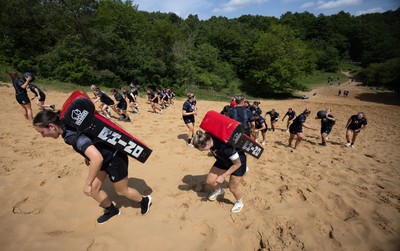 130625 Wales Women Rugby Squad Training at Merthyr Mawr dunes - The Wales Women squad during a training and conditioning session at Merthyr Mawr sand dunes