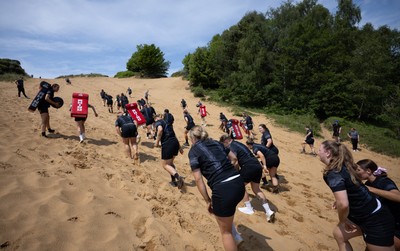 130625 Wales Women Rugby Squad Training at Merthyr Mawr dunes - The Wales Women squad during a training and conditioning session at Merthyr Mawr sand dunes