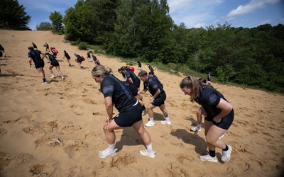 130625 Wales Women Rugby Squad Training at Merthyr Mawr dunes - The Wales Women squad during a training and conditioning session at Merthyr Mawr sand dunes