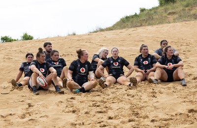 130625 Wales Women Rugby Squad Training at Merthyr Mawr dunes - The Wales Women squad during a training and conditioning session at Merthyr Mawr sand dunes