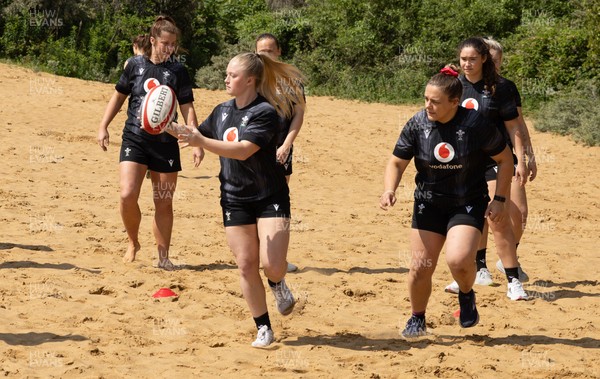 130625 Wales Women Rugby Squad Training at Merthyr Mawr dunes - Seren Lockwood and Jenni Scoble during a training and conditioning session at Merthyr Mawr sand dunes