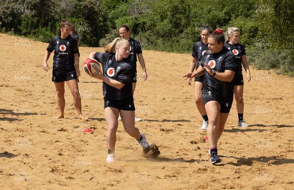 130625 Wales Women Rugby Squad Training at Merthyr Mawr dunes - Seren Lockwood and Jenni Scoble during a training and conditioning session at Merthyr Mawr sand dunes
