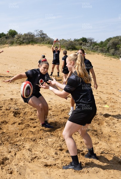 130625 Wales Women Rugby Squad Training at Merthyr Mawr dunes - Catherine Richards and Jenni Scoble during a training and conditioning session at Merthyr Mawr sand dunes