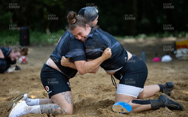 130625 Wales Women Rugby Squad Training at Merthyr Mawr dunes - Carys Phillips and Donna Rose during a training and conditioning session at Merthyr Mawr sand dunes
