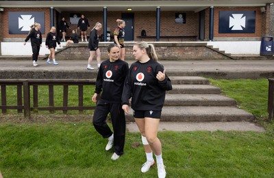 080526 - Wales Women Rugby Captains Run - Jasmine Joyce and Freya Bell during Captains Run at Pirrie Park ahead of the Women’s 6 Nations match against Ireland at Affidea Stadium