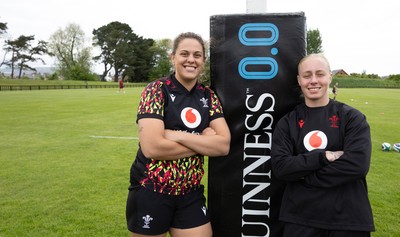 080526 - Wales Women Rugby Captains Run - Natalia John, left, who could win her 50th cap and Nikita Prothero who is line for her first cap, during Captains Run at Pirrie Park ahead of the Women’s 6 Nations match against Ireland at Affidea Stadium