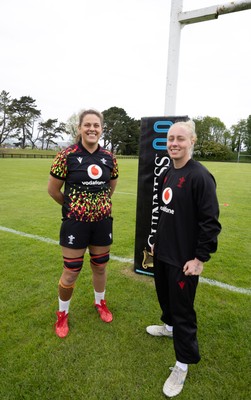 080526 - Wales Women Rugby Captains Run - Natalia John, left, who could win her 50th cap and Nikita Prothero who is line for her first cap, during Captains Run at Pirrie Park ahead of the Women’s 6 Nations match against Ireland at Affidea Stadium