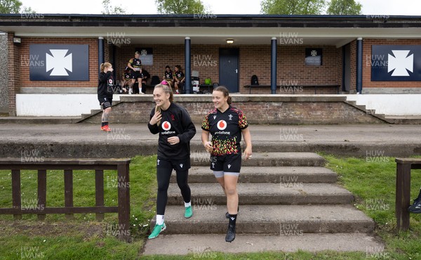 080526 - Wales Women Rugby Captains Run - Hannah Dallavalle and Lleucu George during Captains Run at Pirrie Park ahead of the Women’s 6 Nations match against Ireland at Affidea Stadium