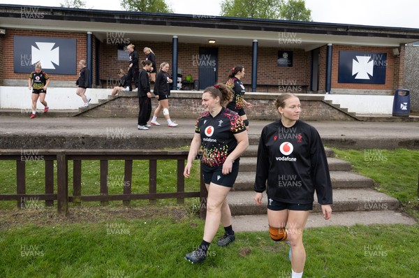 080526 - Wales Women Rugby Captains Run - Gwenllian Pyrs and Carys Cox during Captains Run at Pirrie Park ahead of the Women’s 6 Nations match against Ireland at Affidea Stadium
