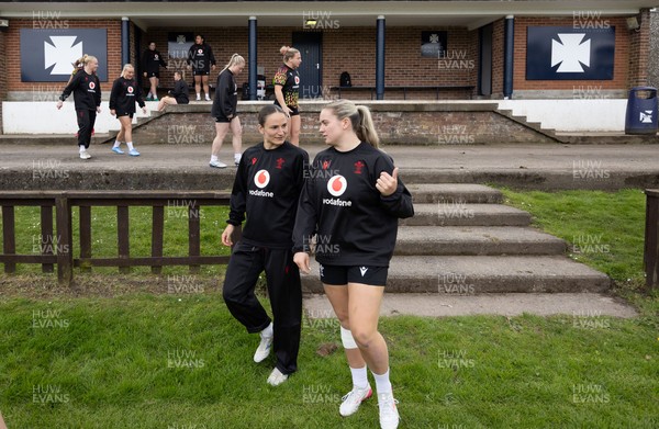 080526 - Wales Women Rugby Captains Run - Jasmine Joyce and Freya Bell during Captains Run at Pirrie Park ahead of the Women’s 6 Nations match against Ireland at Affidea Stadium