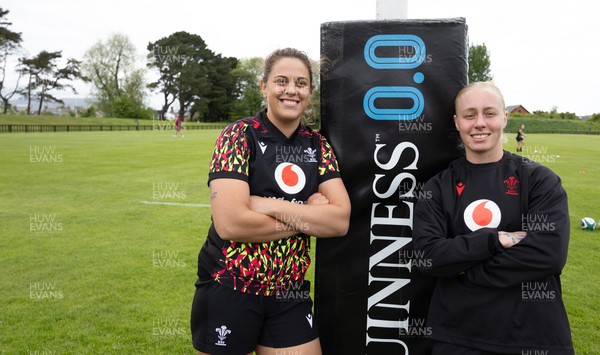 080526 - Wales Women Rugby Captains Run - Natalia John, left, who could win her 50th cap and Nikita Prothero who is line for her first cap, during Captains Run at Pirrie Park ahead of the Women’s 6 Nations match against Ireland at Affidea Stadium