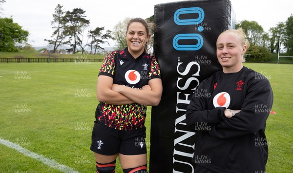 080526 - Wales Women Rugby Captains Run - Natalia John, left, who could win her 50th cap and Nikita Prothero who is line for her first cap, during Captains Run at Pirrie Park ahead of the Women’s 6 Nations match against Ireland at Affidea Stadium