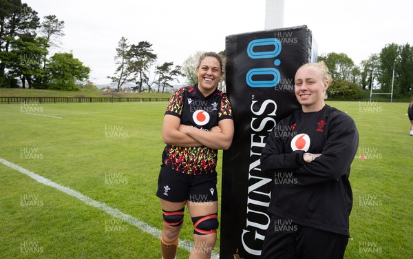 080526 - Wales Women Rugby Captains Run - Natalia John, left, who could win her 50th cap and Nikita Prothero who is line for her first cap, during Captains Run at Pirrie Park ahead of the Women’s 6 Nations match against Ireland at Affidea Stadium