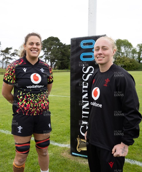 080526 - Wales Women Rugby Captains Run - Natalia John, left, who could win her 50th cap and Nikita Prothero who is line for her first cap, during Captains Run at Pirrie Park ahead of the Women’s 6 Nations match against Ireland at Affidea Stadium