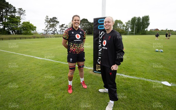 080526 - Wales Women Rugby Captains Run - Natalia John, left, who could win her 50th cap and Nikita Prothero who is line for her first cap, during Captains Run at Pirrie Park ahead of the Women’s 6 Nations match against Ireland at Affidea Stadium