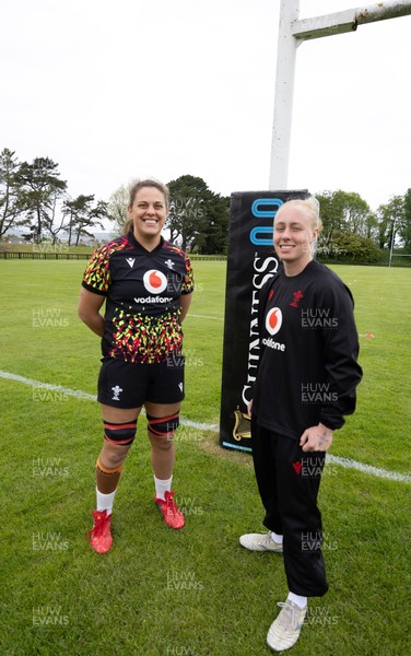 080526 - Wales Women Rugby Captains Run - Natalia John, left, who could win her 50th cap and Nikita Prothero who is line for her first cap, during Captains Run at Pirrie Park ahead of the Women’s 6 Nations match against Ireland at Affidea Stadium