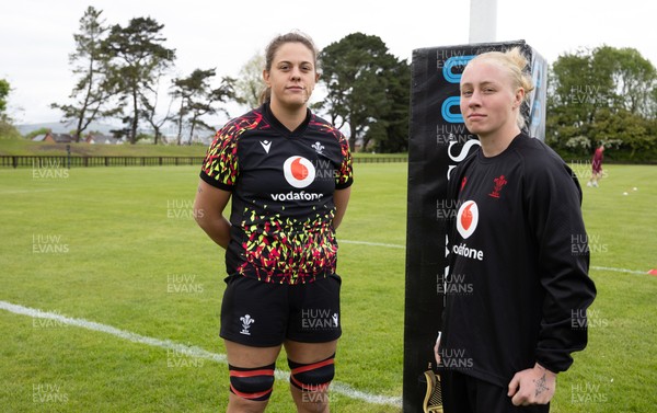 080526 - Wales Women Rugby Captains Run - Natalia John, left, who could win her 50th cap and Nikita Prothero who is line for her first cap, during Captains Run at Pirrie Park ahead of the Women’s 6 Nations match against Ireland at Affidea Stadium