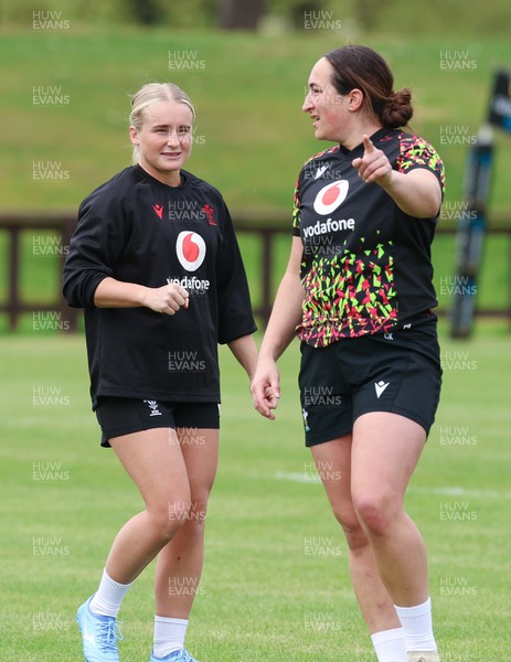 080526 - Wales Women Rugby Captains Run - Seren Singleton and Courtney during Captains Run at Pirrie Park ahead of the Women’s 6 Nations match against Ireland at Affidea Stadium