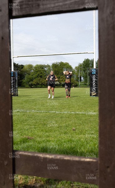 080526 - Wales Women Rugby Captains Run - Kelsey Jones and Bethan Lewis during Captains Run at Pirrie Park ahead of the Women’s 6 Nations match against Ireland at Affidea Stadium