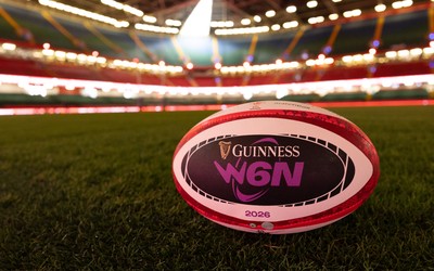 100426 - Wales Women Rugby Captain’s Run - A GV of the Principality Stadium with a match ball  during Captain’s Run at the Principality Stadium ahead of the opening Women’s 6 Nations match against Scotland