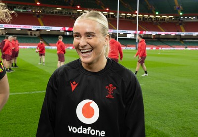 100426 - Wales Women Rugby Captain’s Run - Seren Singleton during Captain’s Run at the Principality Stadium ahead of the opening Women’s 6 Nations match against Scotland