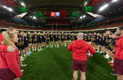 100426 - Wales Women Rugby Captain’s Run - The Wales match squad during Captain’s Run at the Principality Stadium ahead of the opening Women’s 6 Nations match against Scotland