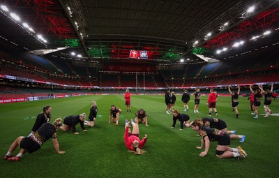 100426 - Wales Women Rugby Captain’s Run - The Wales match squad warm up during Captain’s Run at the Principality Stadium ahead of the opening Women’s 6 Nations match against Scotland