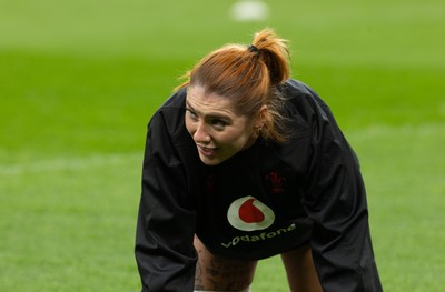 100426 - Wales Women Rugby Captain’s Run - Georgia Evans during Captain’s Run at the Principality Stadium ahead of the opening Women’s 6 Nations match against Scotland