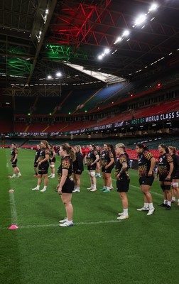 100426 - Wales Women Rugby Captain’s Run - The Wales match squad warm up during Captain’s Run at the Principality Stadium ahead of the opening Women’s 6 Nations match against Scotland